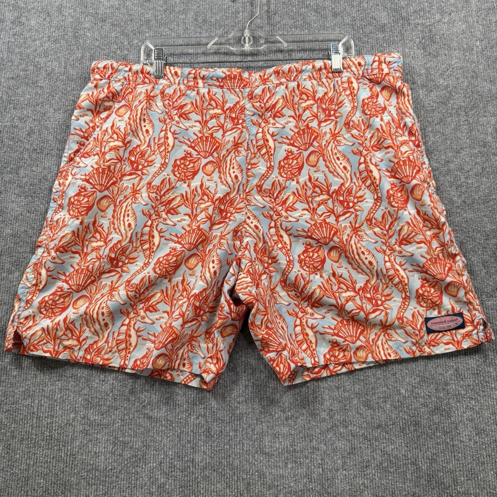 Vineyard Vines Seahorse Coral Print Swim Trunks Men's Large Beach Shorts